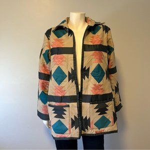 Hand quilted Patchwork Jacket For Spring Lightweight Padded Tan, Blue One Size